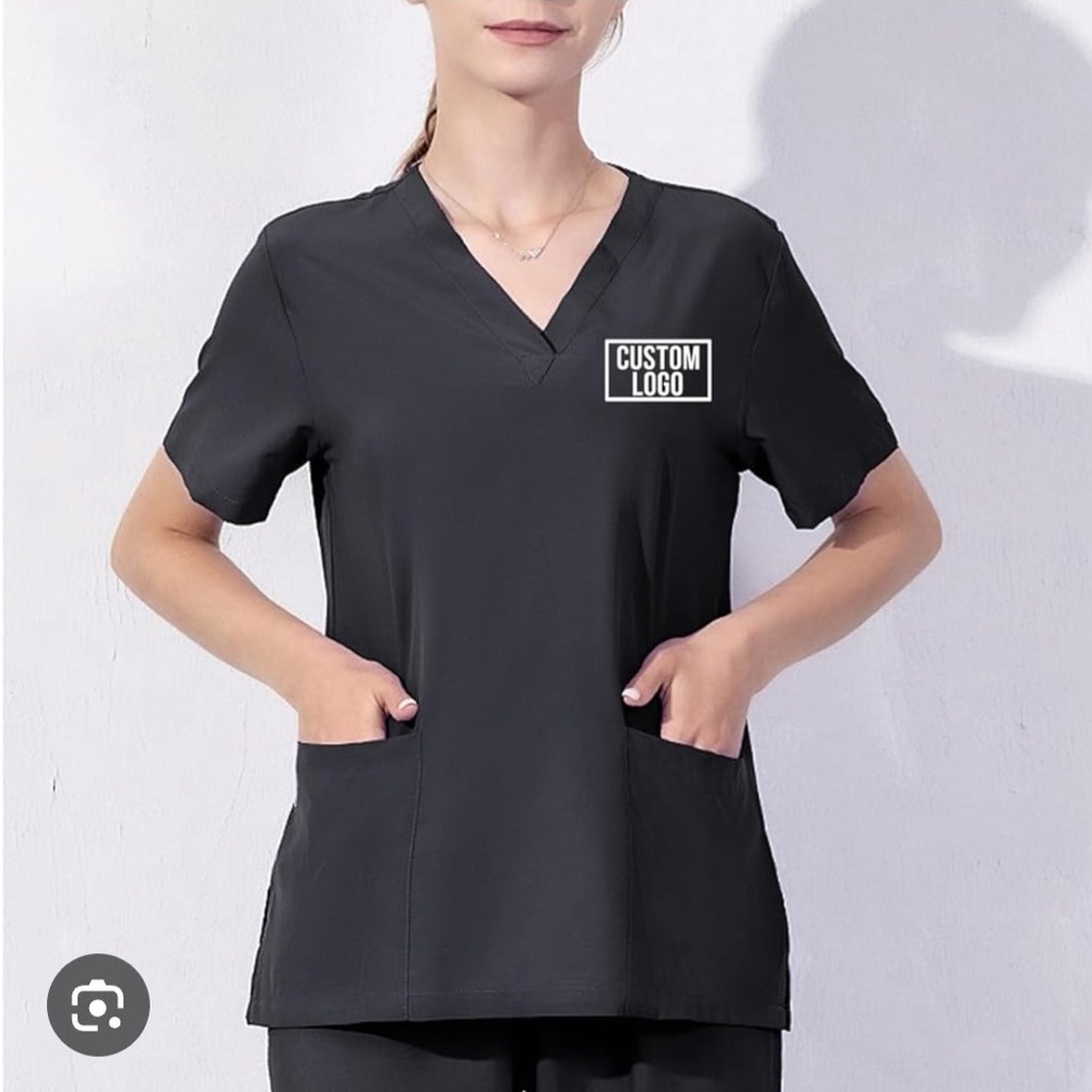 Figs Women's Charcoal V-Neck Short Sleeve Top